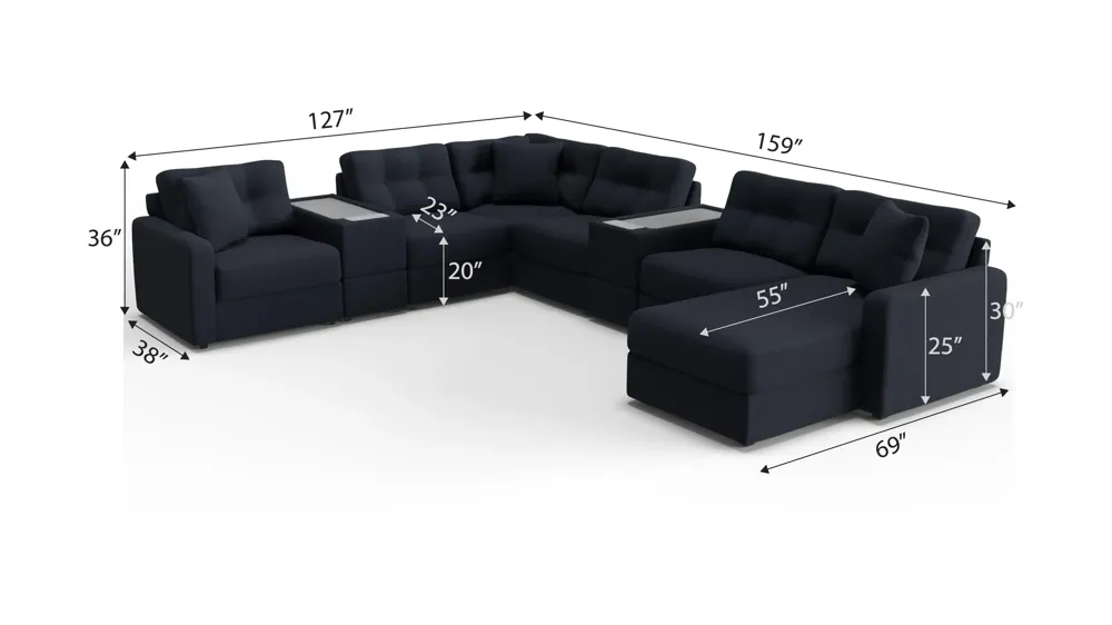 ModularOne 8-pc. Sectional w/Two Power Consoles Dimensions