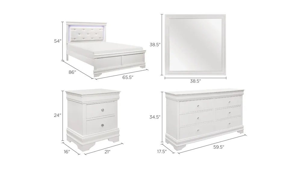 Whiting 4-pc. Upholstered Bedroom Set Dimensions