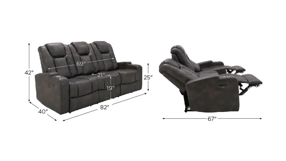 Matera Power Sofa With Drop-Down Table Dimensions