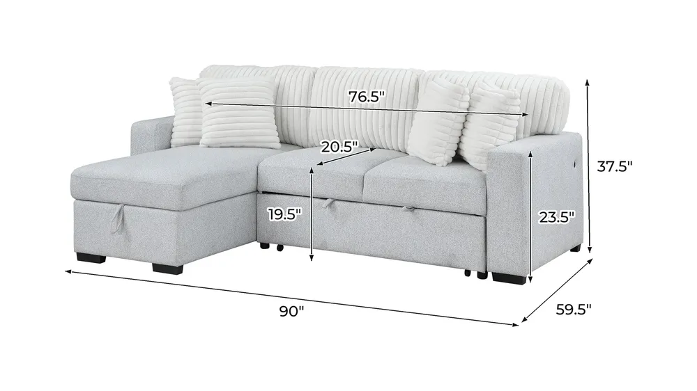 Harlow Reversible Pull Out Sofa Bed Dimensions