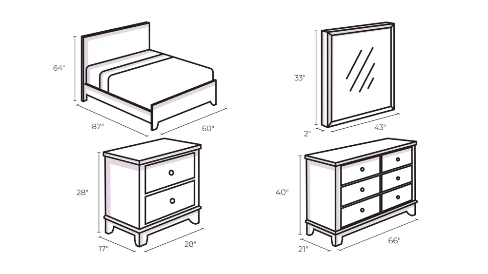 Hollywood Hills 4-pc. Upholstered Bedroom Set Dimensions