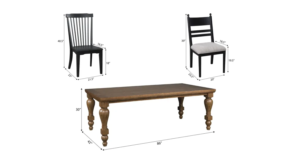 Lockwood 7-pc. Dining Set (2 Spindle/ 4 Black Ladder) Dimensions