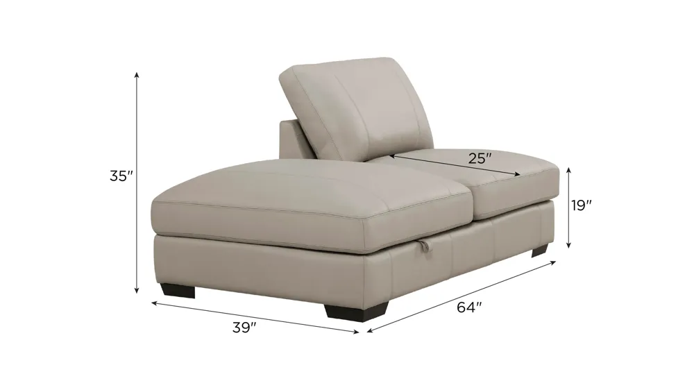Oaklynn Leather Left Arm Facing Storage Bumper Chaise Dimensions