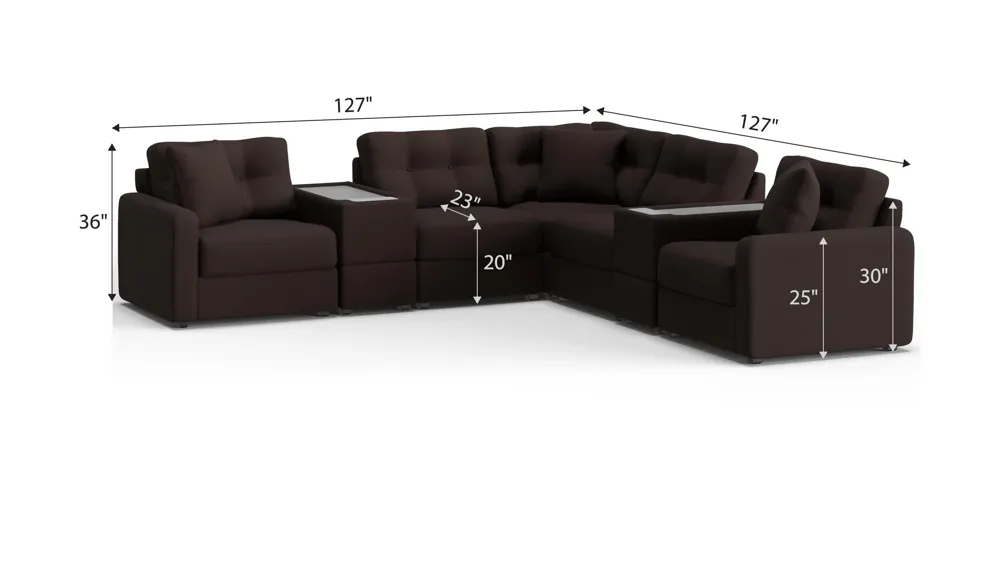ModularOne 7-pc. Sectional w/Two PowerConsole Dimensions