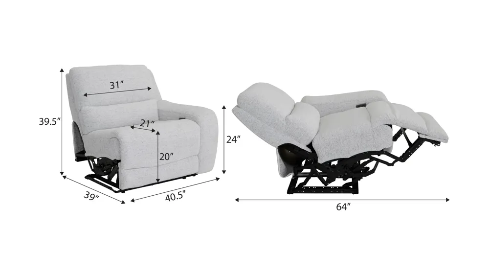 Miller Right Arm Facing Power Recliner Dimensions