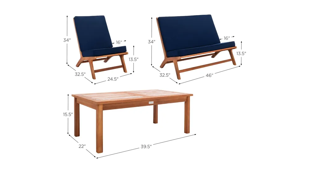 Bishop 4-pc. Patio Set Dimensions