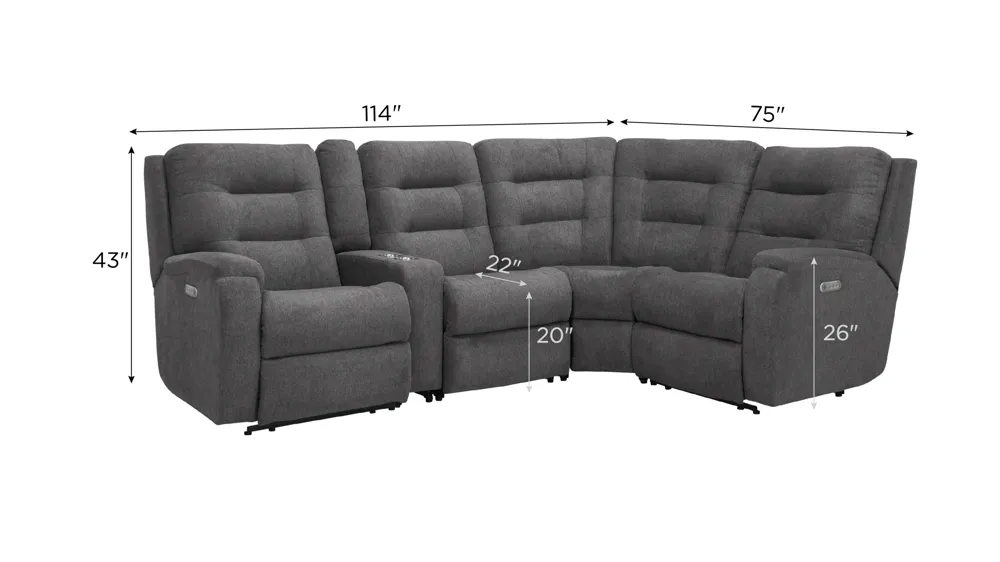 Halenbeck 5-pc. Triple Power Sectional Dimensions