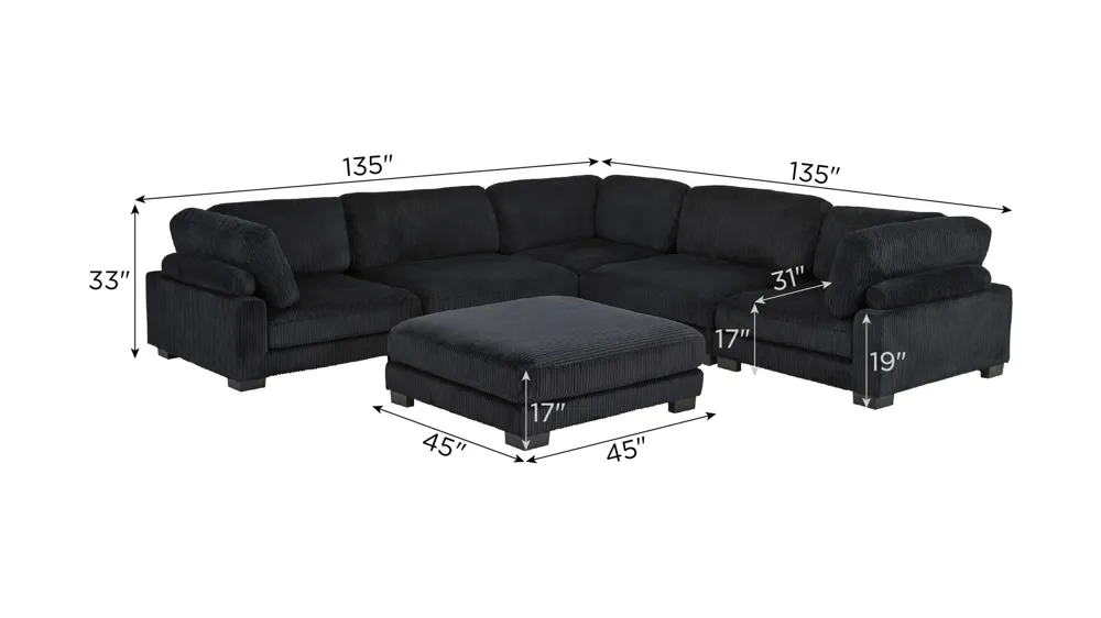 Maverick 5-pc. Sectional w/Ottoman Dimensions