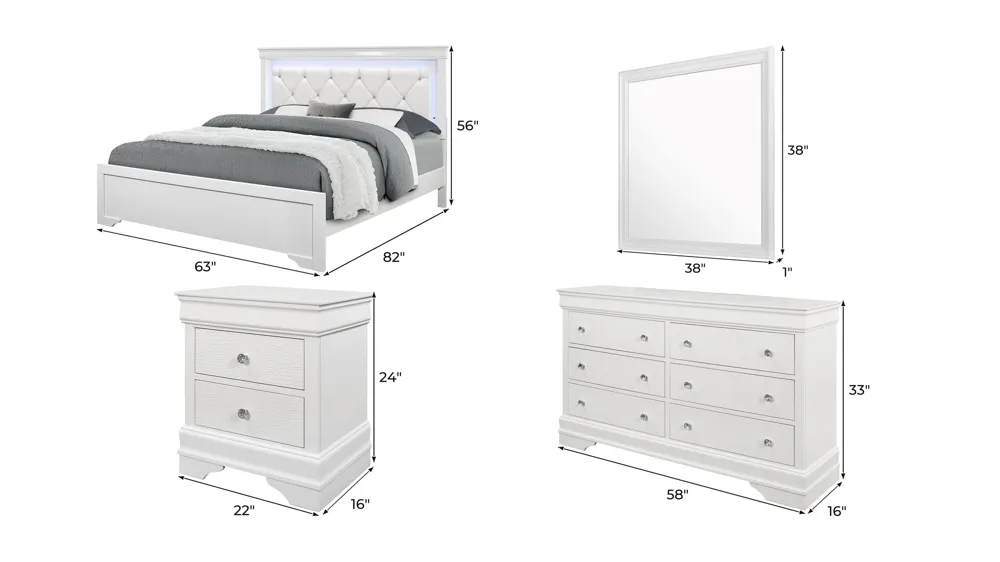 Pompei 4-pc. Bedroom Set Dimensions