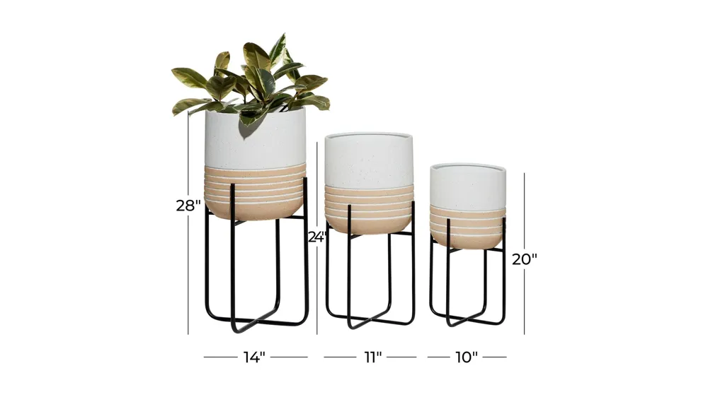 Ivy Collection White Metal Planter Set of 3 Dimensions