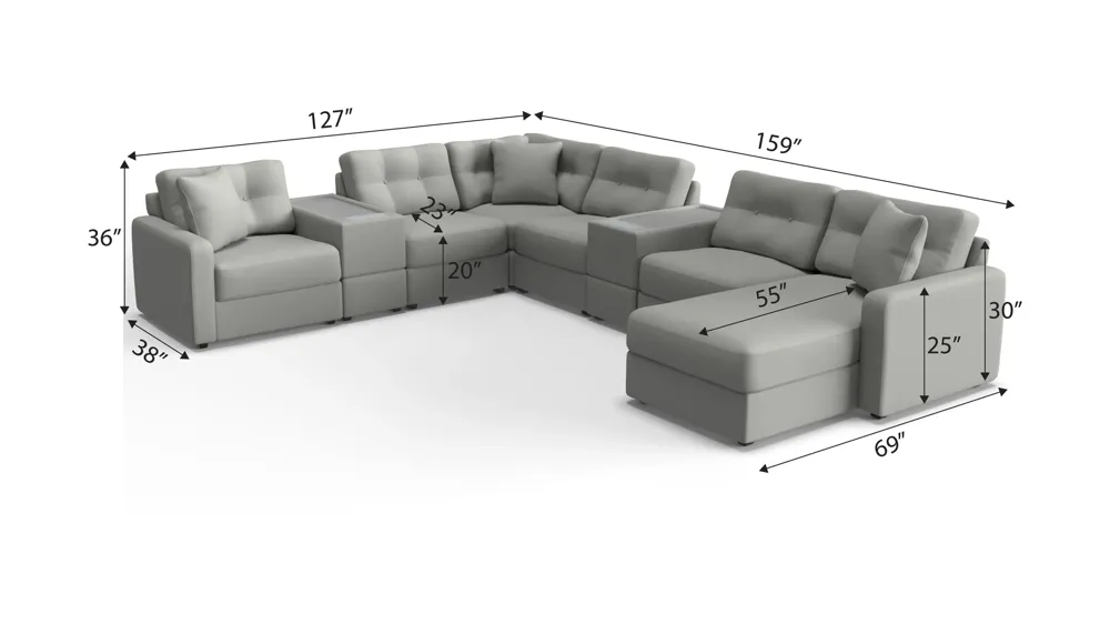 ModularOne 8-pc. Sectional w/Two Power Consoles Dimensions