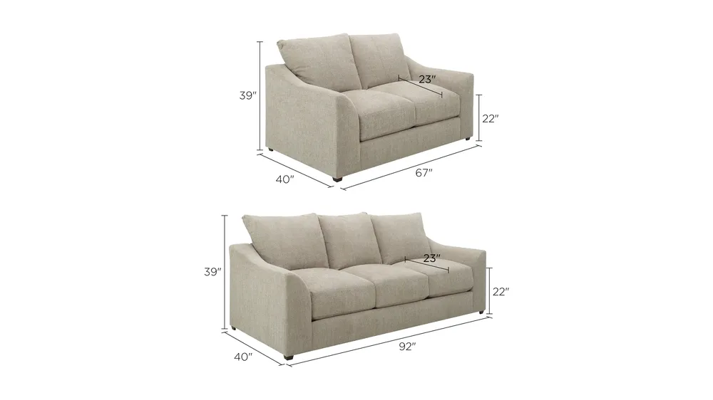 Savane 2-pc. Chenille Sofa and Loveseat Set Dimensions