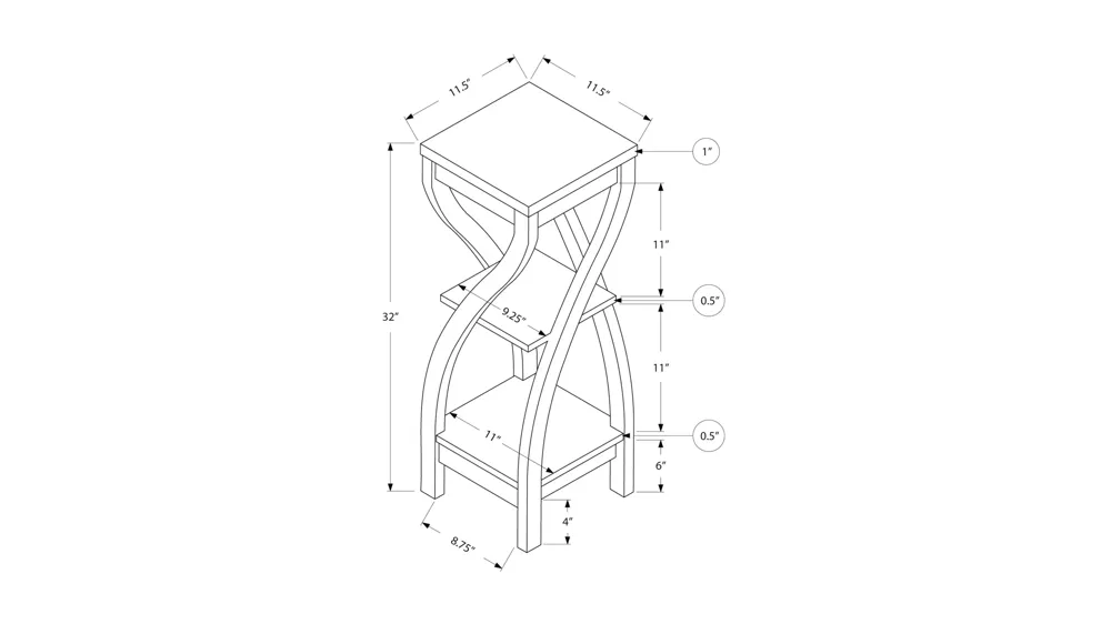 Monarch Specialties Twist Side Table Dimensions