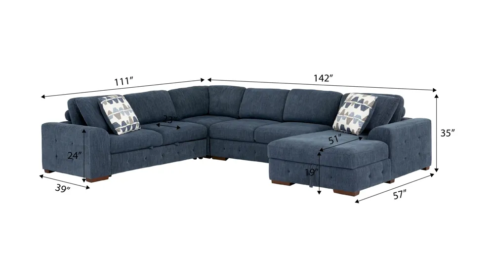 Dolman 4 pc. Sectional with Pop-Up Sleeper Dimensions