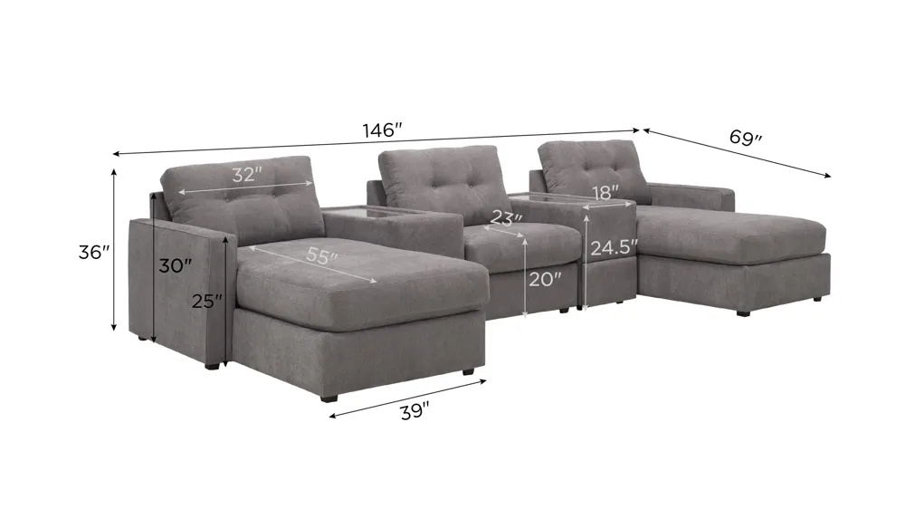 ModularOne 5-pc. Sectional w/Two Power Consoles Dimensions