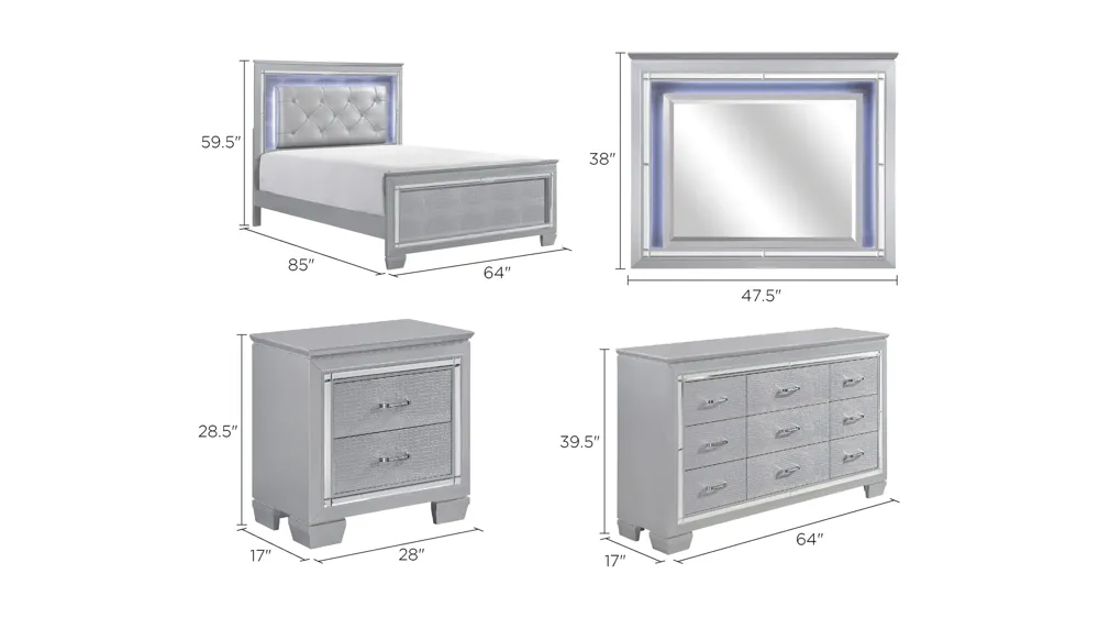 Brambley 4-pc. Bedroom Set w/ LED Lights Dimensions