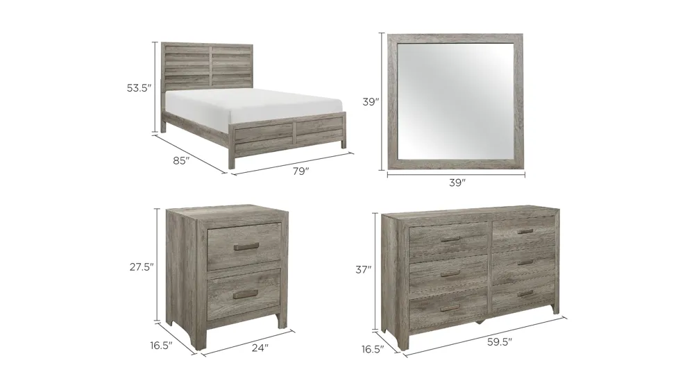 Terrace 4-pc. Panel Bedroom Set Dimensions