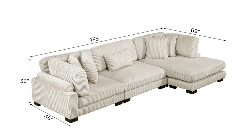 Maverick 3-pc. Sofa Chaise Dimensions