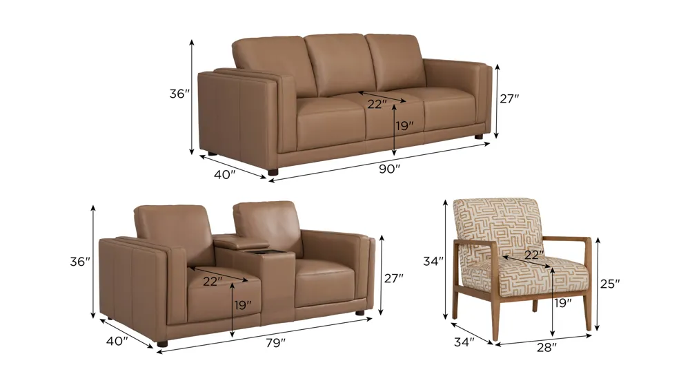 Marni Leather Living Room Set Dimensions