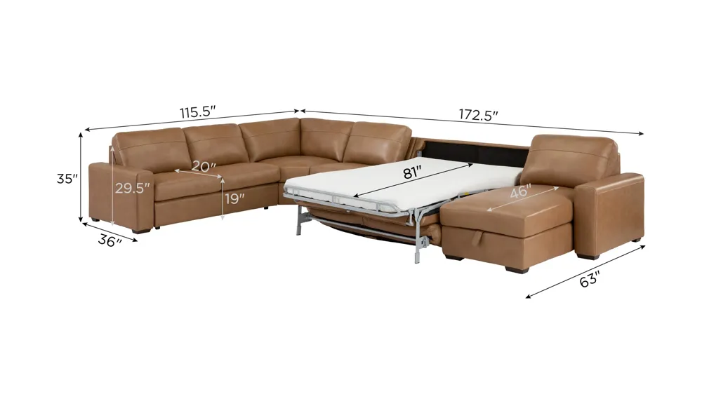 Harley 6-pc. Leather Sectional Dimensions
