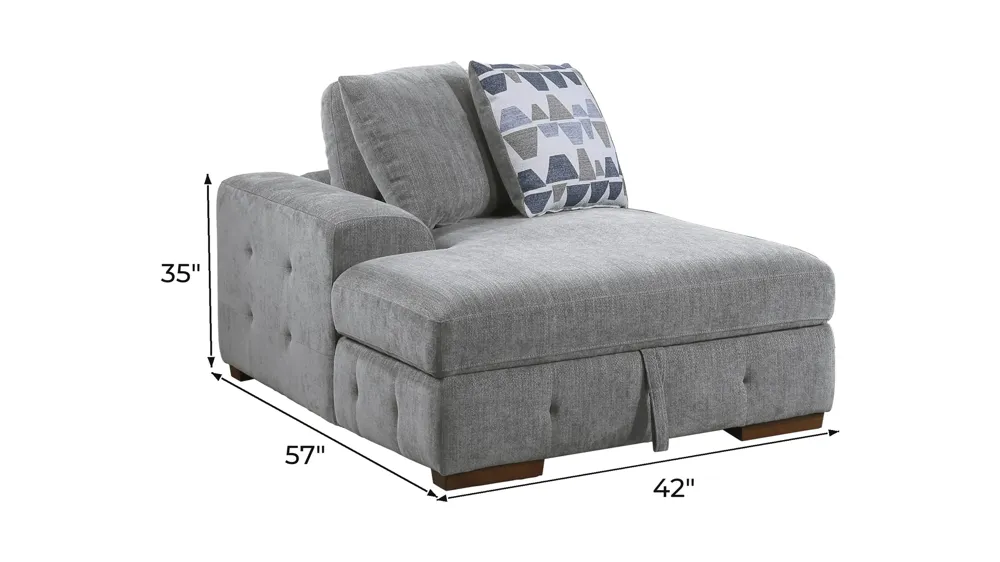 Dolman Right Arm Facing Chaise with Storage Dimensions