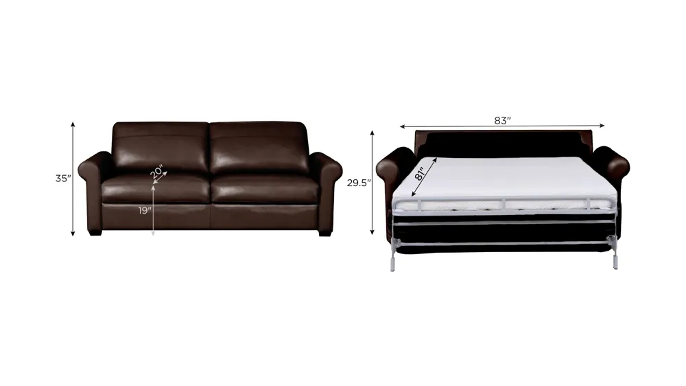 Harley 2-pc. Leather Queen Sleeper Dimensions