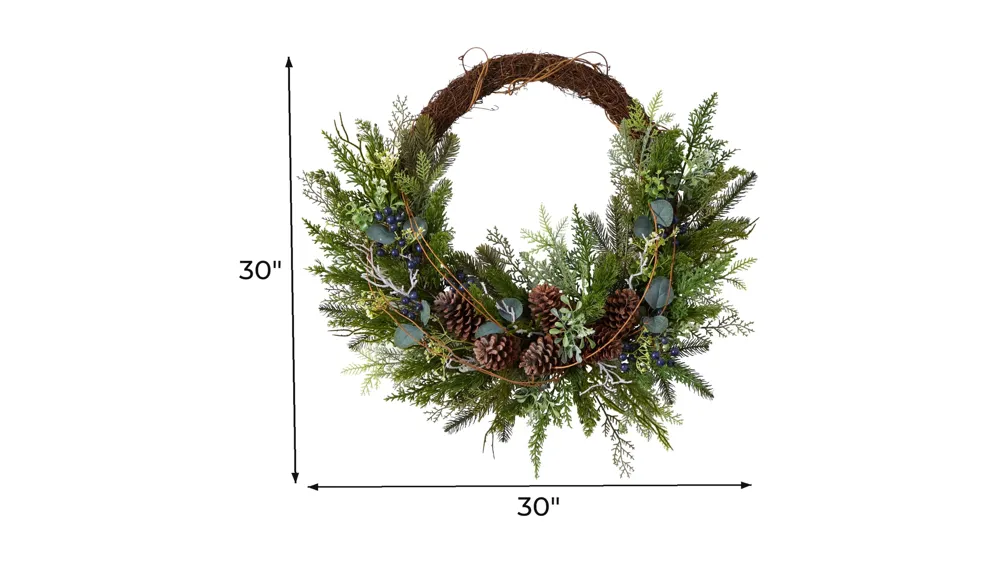 30" Holiday Foliage Artificial Twig Wreath Dimensions