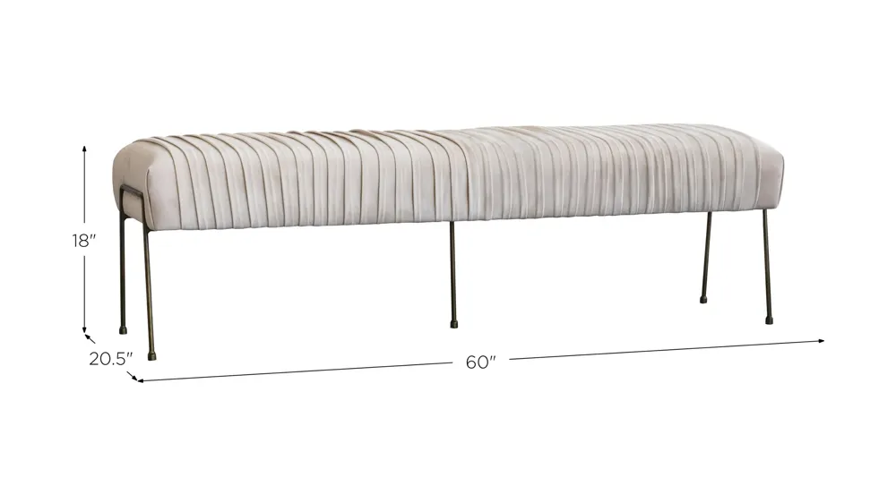 Merritt Velvet Fabric Pleated Bench Dimensions