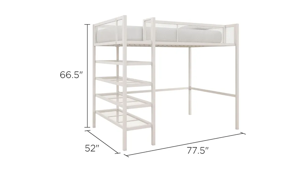 DHP Bloom Storage Loft Bed with Bookcase Dimensions