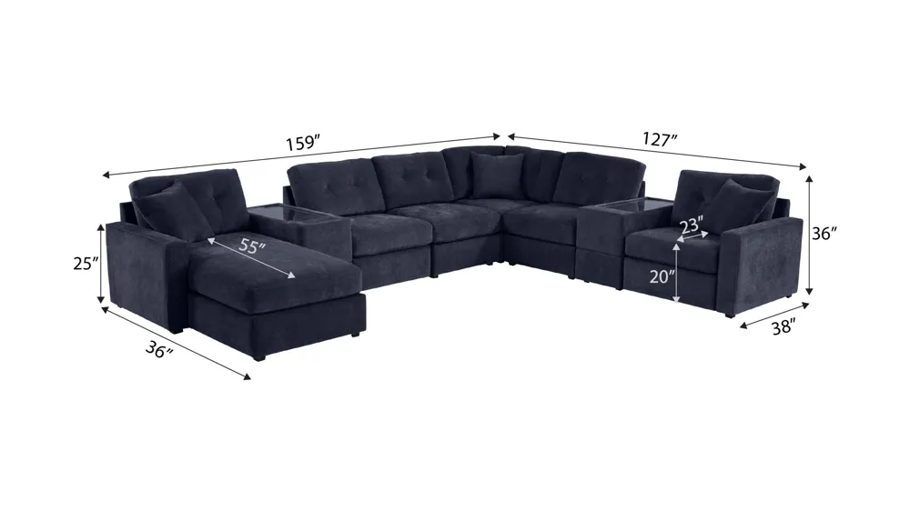 ModularOne 8-pc. Power Sectional w/ One Media Console Dimensions
