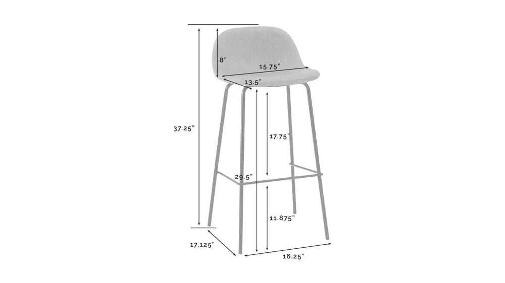 Riley Bar Stool 2-pc. Dimensions