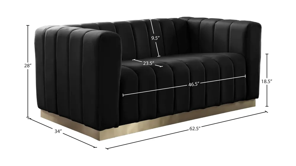 Marlon Velvet Loveseat Dimensions