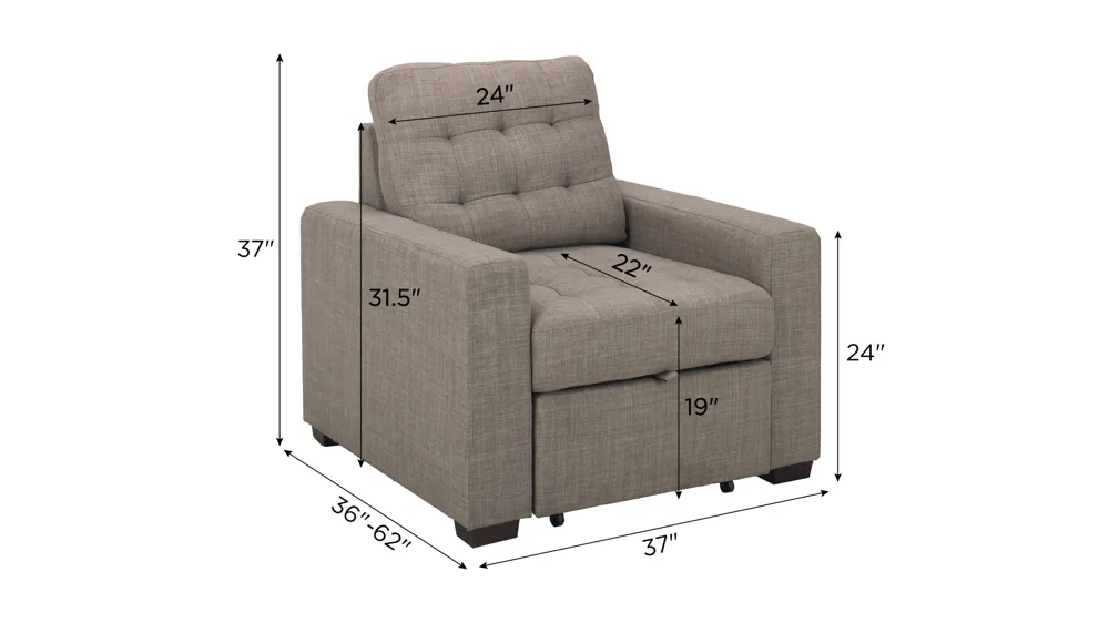 Brynn Chair W/Pull Out Ottoman Dimensions