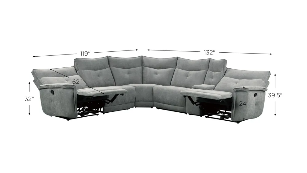 Graceland 6-pc. Manual Reclining Sectional Sofa Dimensions