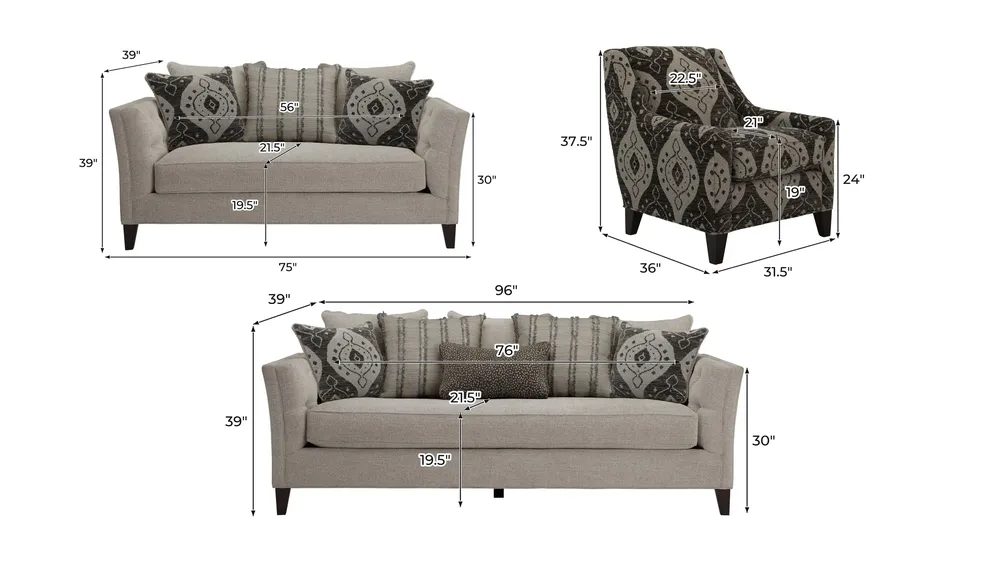 Callie Living Room Set Dimensions