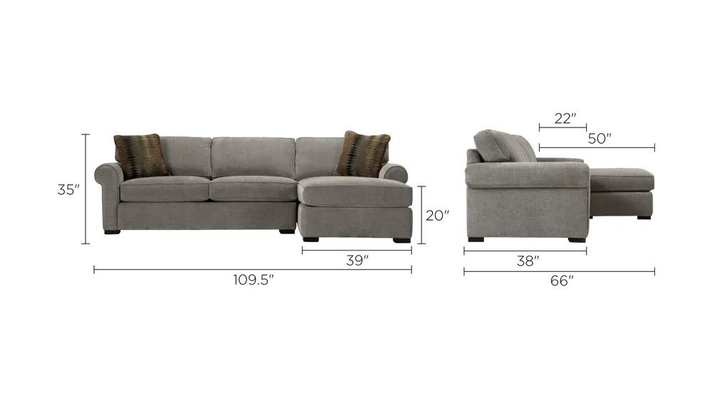 Kipling 2-pc. Right-Side-Facing Chenille Sectional Sofa Dimensions