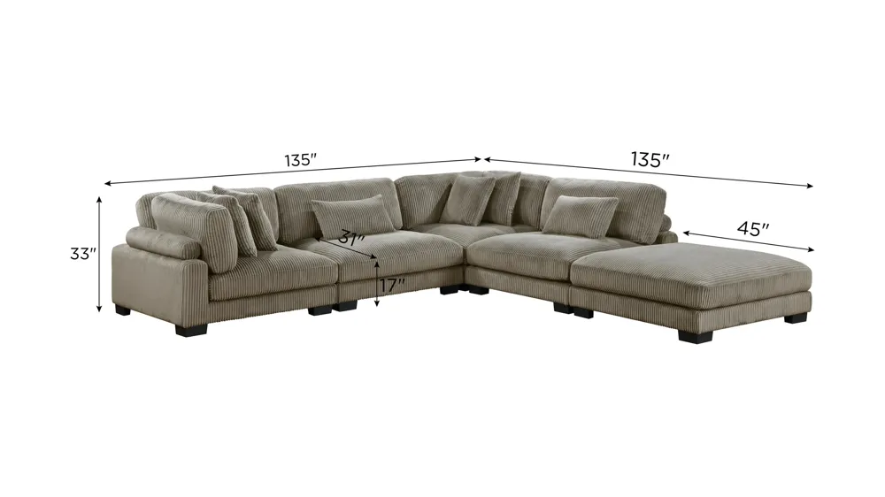 Maverick 5-pc. Sectional Dimensions