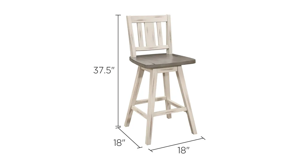 Trouvaille Counter Height Dining Swivel Chair With Slat Back - Set of 2 Dimensions