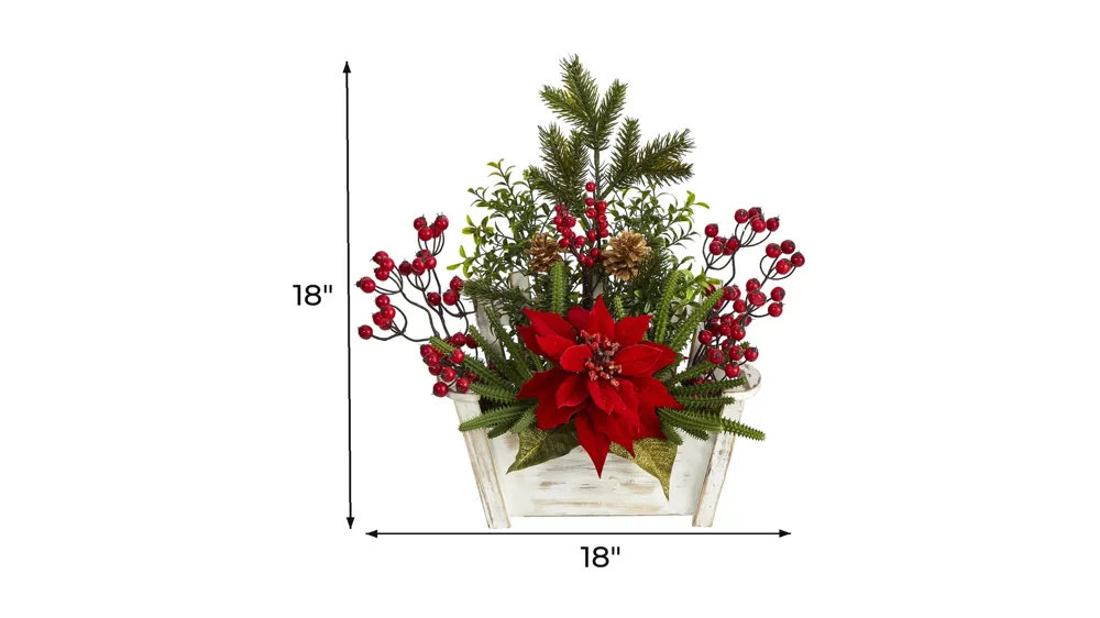 18in. Poinsettia, Succulent and Berry Arrangement Dimensions