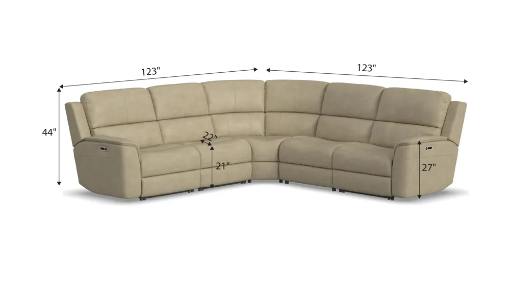 Henrick 5-pc. Triple Power Leather Sectional Dimensions