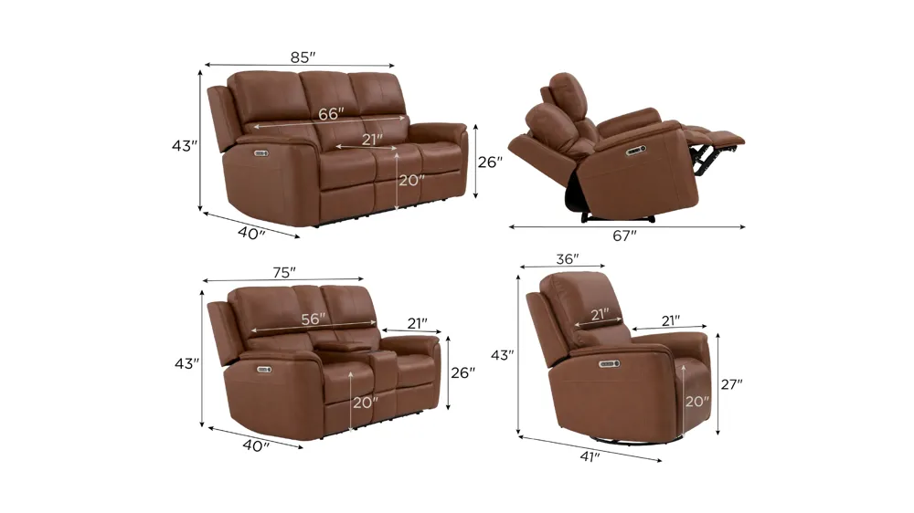 Henrick Triple Power Leather Living Room Set Dimensions