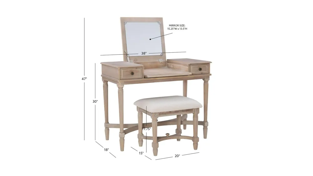 Cyndi Vanity Set Dimensions
