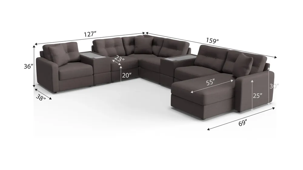 ModularOne 8-pc. Sectional w/Two Power Consoles Dimensions