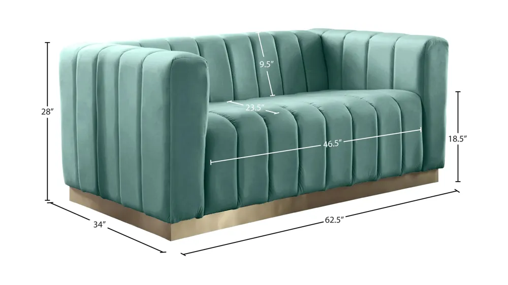 Marlon Velvet Loveseat Dimensions
