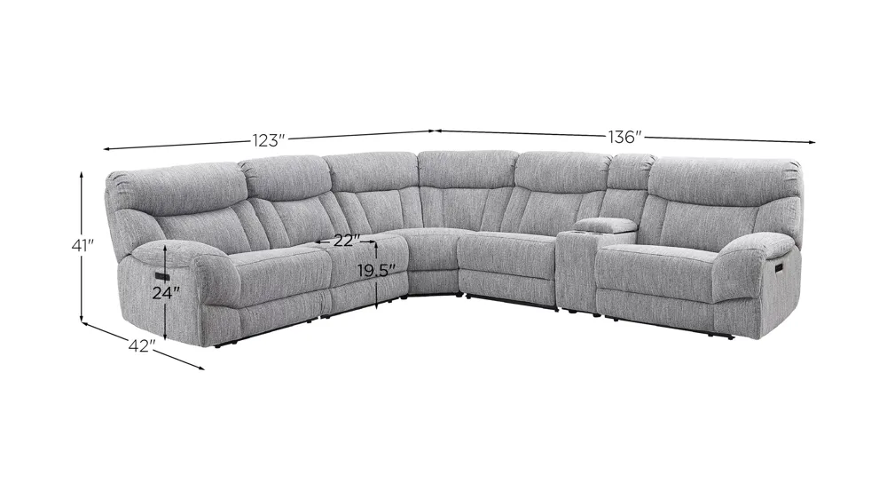 Park City Dual-Power Reclining Sectional 6-pc. Dimensions