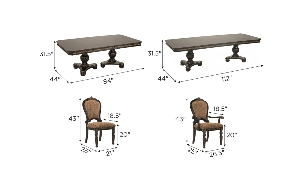 Regal Manor 7-pc. Dining Set Dimensions