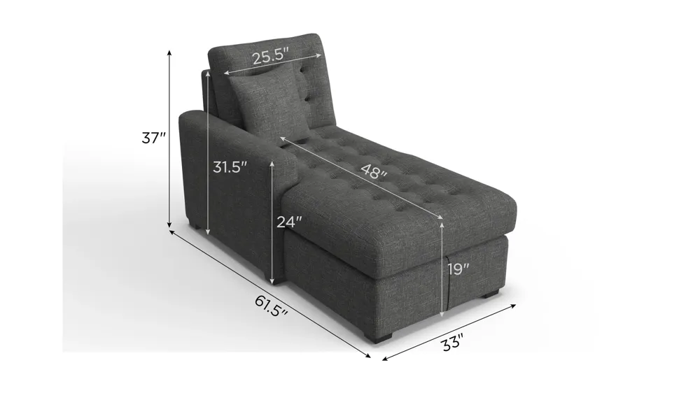 Brynn Left Arm Facing Chaise W/Storage Dimensions
