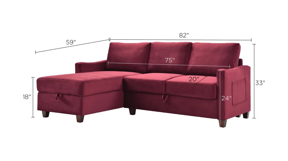 Monica Reversible Storage Sectional Dimensions