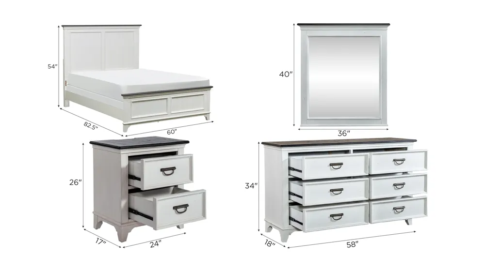 Shelby 4-pc. Bedroom Set Dimensions