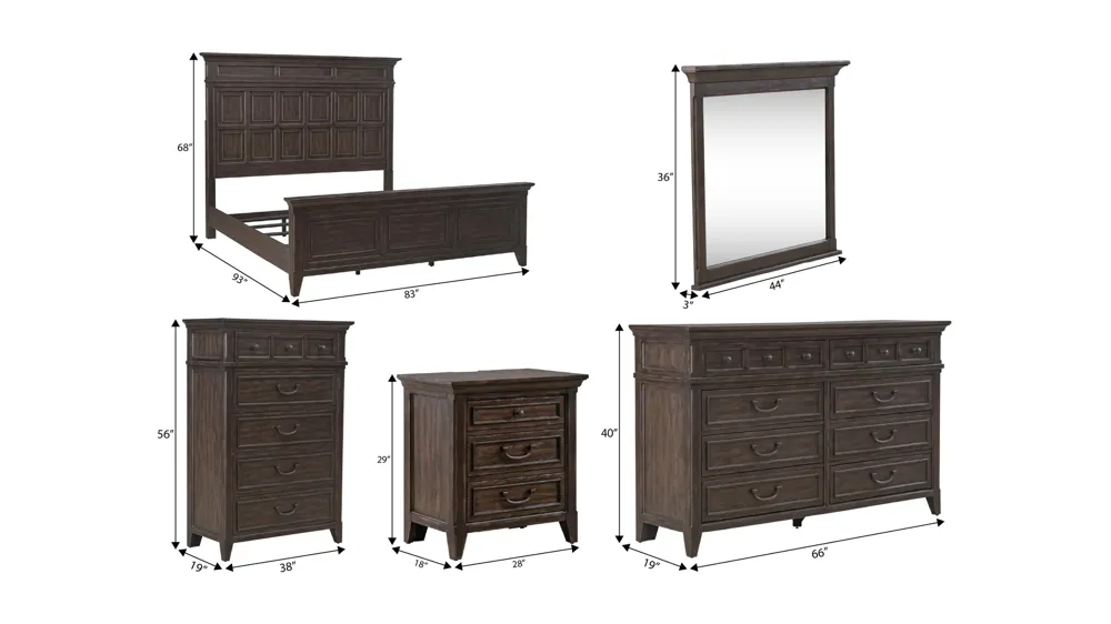 Paradise Valley 5-pc. Bedroom Set Dimensions